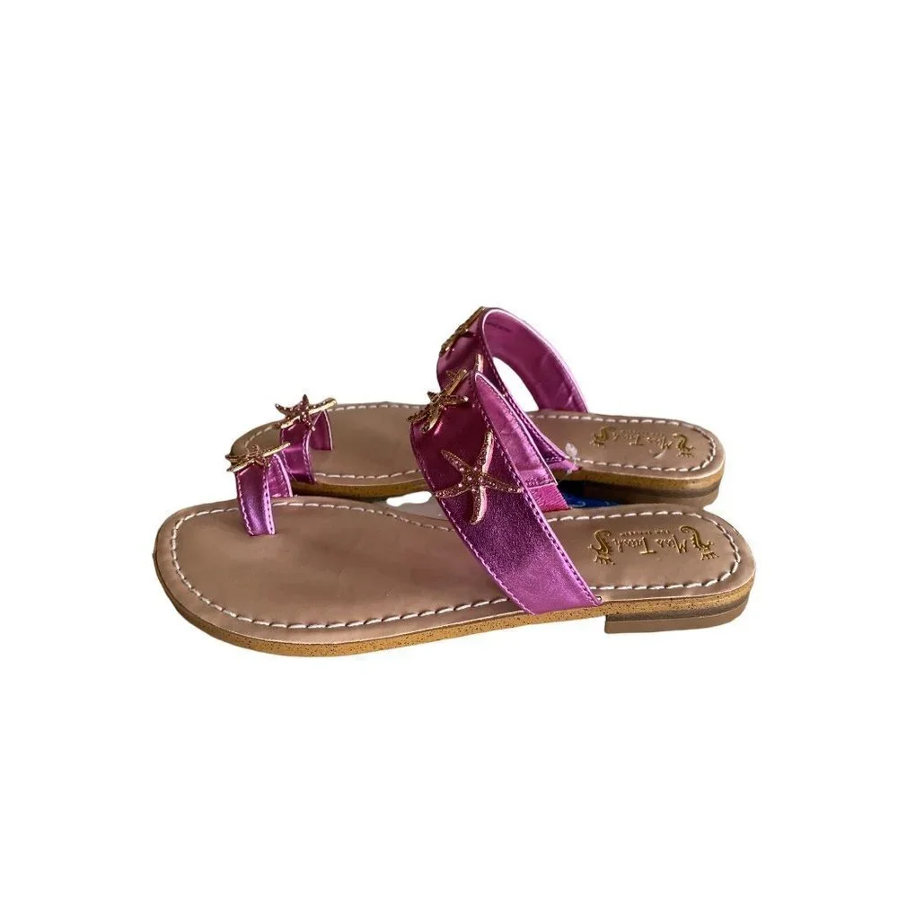 NWT Pink Miss Trish Sandals Toe Strap Starfish Detail Girls Size 4